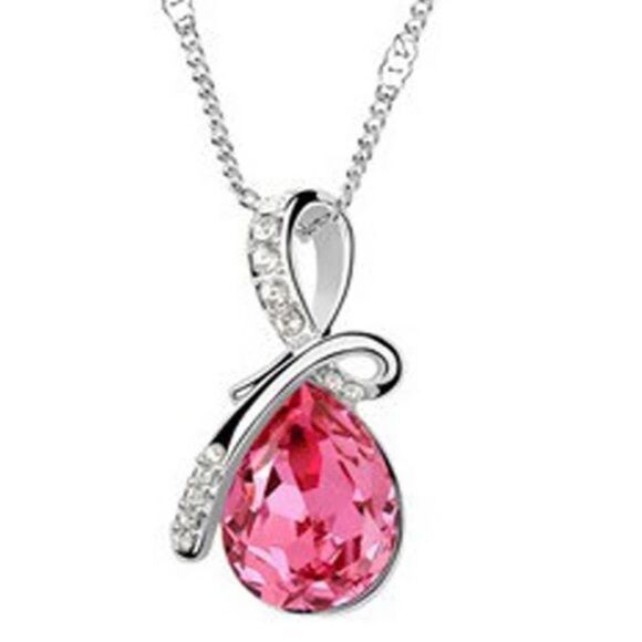 (M3) Pink Teardrop Necklace - Picture 1 of 4